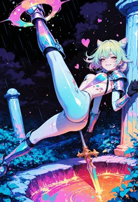 Neon Warrior Girl in Radiant Armor