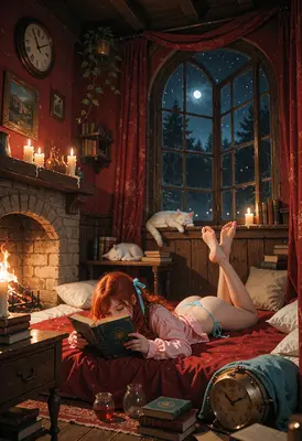 Cozy Evening Reading By The Fire
