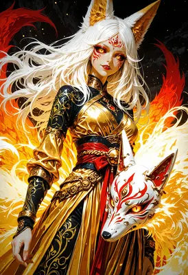 Divine Kitsune Maiden in Golden Armor