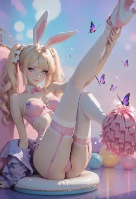 Ethereal Bunny Girl with Butterflies