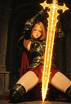 Warrior Maiden With Glowing Holy Blade