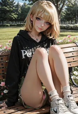 Blonde Girl Relaxing on Park Bench