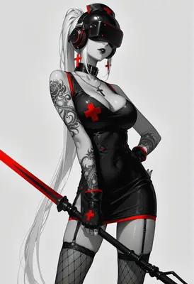 Cybernetic Nurse Warrior with Red Blade