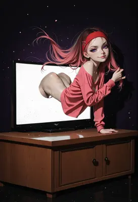 Digital Girl Emerging From The Screen