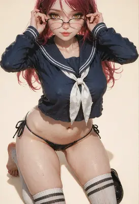 Wet Sailor Uniform Girl With Glasses