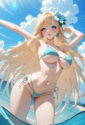 Blonde Beauty Enjoying Tropical Beach Day