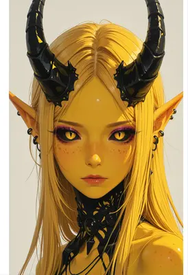 Golden Demon Maiden with Horns