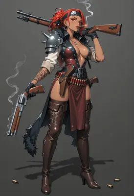 Redheaded Pirate Gunslinger with Smoking Cigar