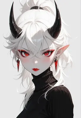 Fiery Eyed White Haired Demon Girl