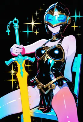 Armored Knight with Glowing Neon Blade