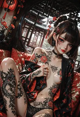 Tattooed Beauty in Traditional Chamber