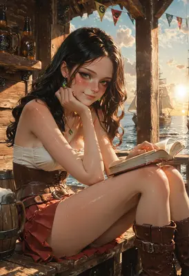 Sunset Reading by the Coastal Tavern