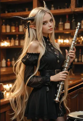 Elegant Demon Musician in Tavern