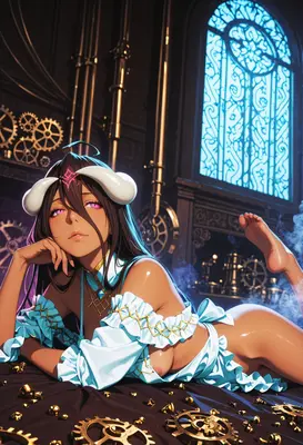 Albedo Resting Amidst Steampunk Gears