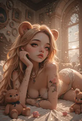 Dreamy Bear Girl in Sunlight