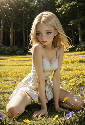 Blonde Maiden in a Sunny Meadow