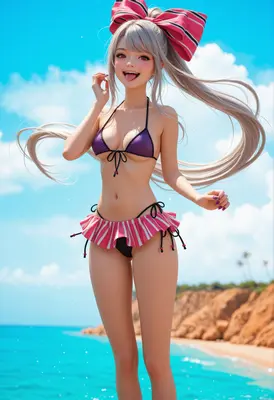 Playful Girl in Summer Bikini
