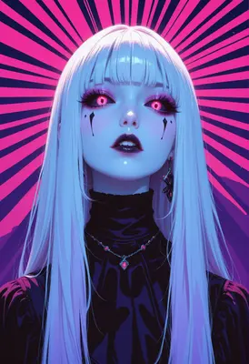 Gothic Beauty with Radiant Pink Eyes