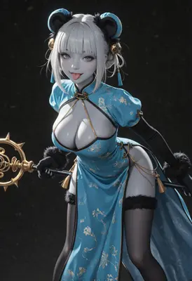 Playful Silver Haired Panda Warrior