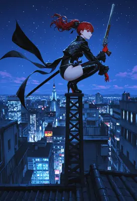 Red Haired Vigilante Overlooking City