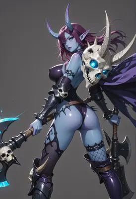 Blue Demon Warrior with Skull Armor