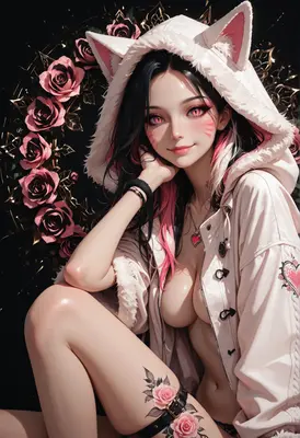 Rose Petal Cat Girl Portrait
