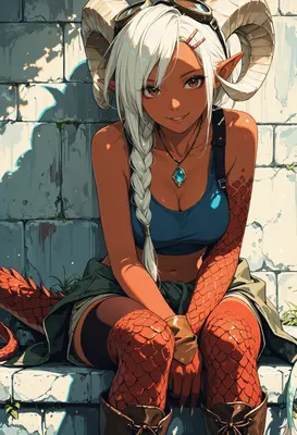 Sunlit Dragon Girl Resting Outdoors