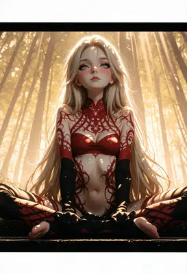 Ethereal Blonde in Sunlit Forest