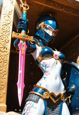 Floral Knight with Glowing Pink Sword