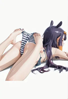 Anime Girl in Striped Bikini