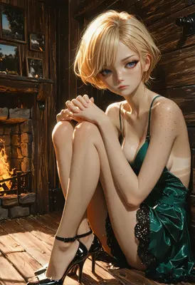 Blonde Beauty by the Warm Hearth