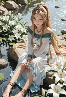 Princess Resting by the Lily Pond