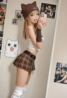 Cute Cat Girl Mirror Selfie