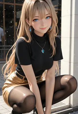 Elegant Blonde in Gold Skirt