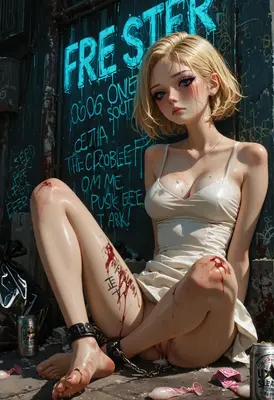 Wounded Girl Amidst Urban Decay