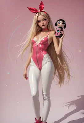 Blonde Bunny Girl with Retro Camera