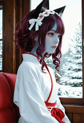 Winter Fox Spirit in Traditional Kimono