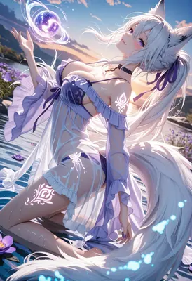 Ethereal Kitsune Casting Magic at Sunset