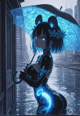 Bioluminescent Girl in the Rain