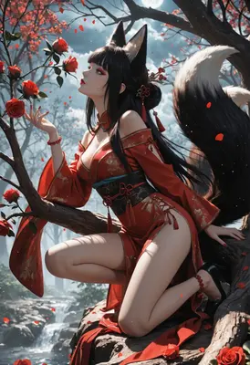 Fox Spirit Among The Red Roses