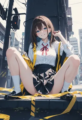 Schoolgirl Resting on City Street