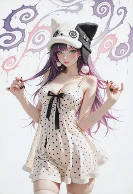 Anime Girl in Cute Polka Dot Sleepwear