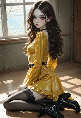 Girl in Yellow Dress by Window