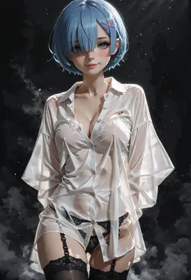 Rem in a Sheer White Shirt