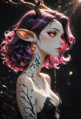 Ethereal Fawn Girl With Floral Tattoos