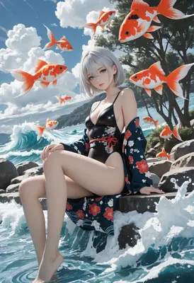 Serene Shoreline with Floating Koi