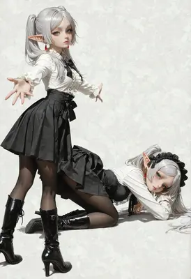Dual Elf Maidens in Monochromatic Attire