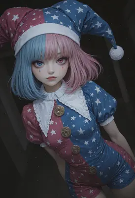 Whimsical Starry Jester Girl Portrait