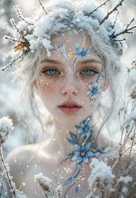 Ethereal Winter Spirit with Floral Accents