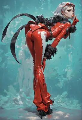 Stylish Girl in Shiny Red Latex